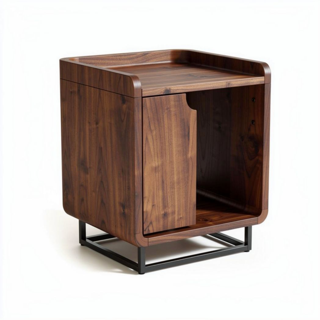 Table de chevet en bois massif de noyer avec espace de rangement ouvert 45 x 40 x 50cm