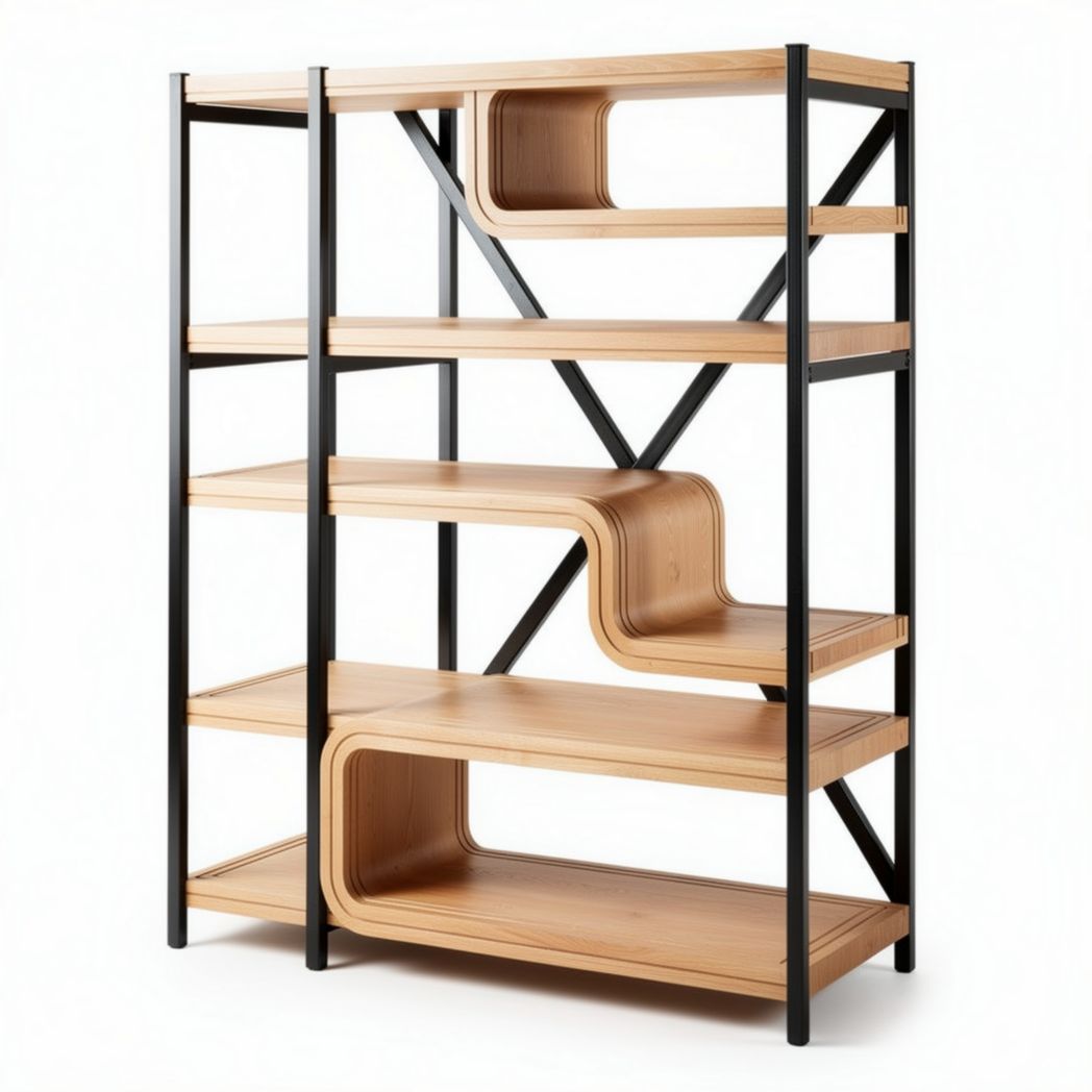 Étagère en bois et métal de 120 x 30 x 180cm pour rangement décoratif