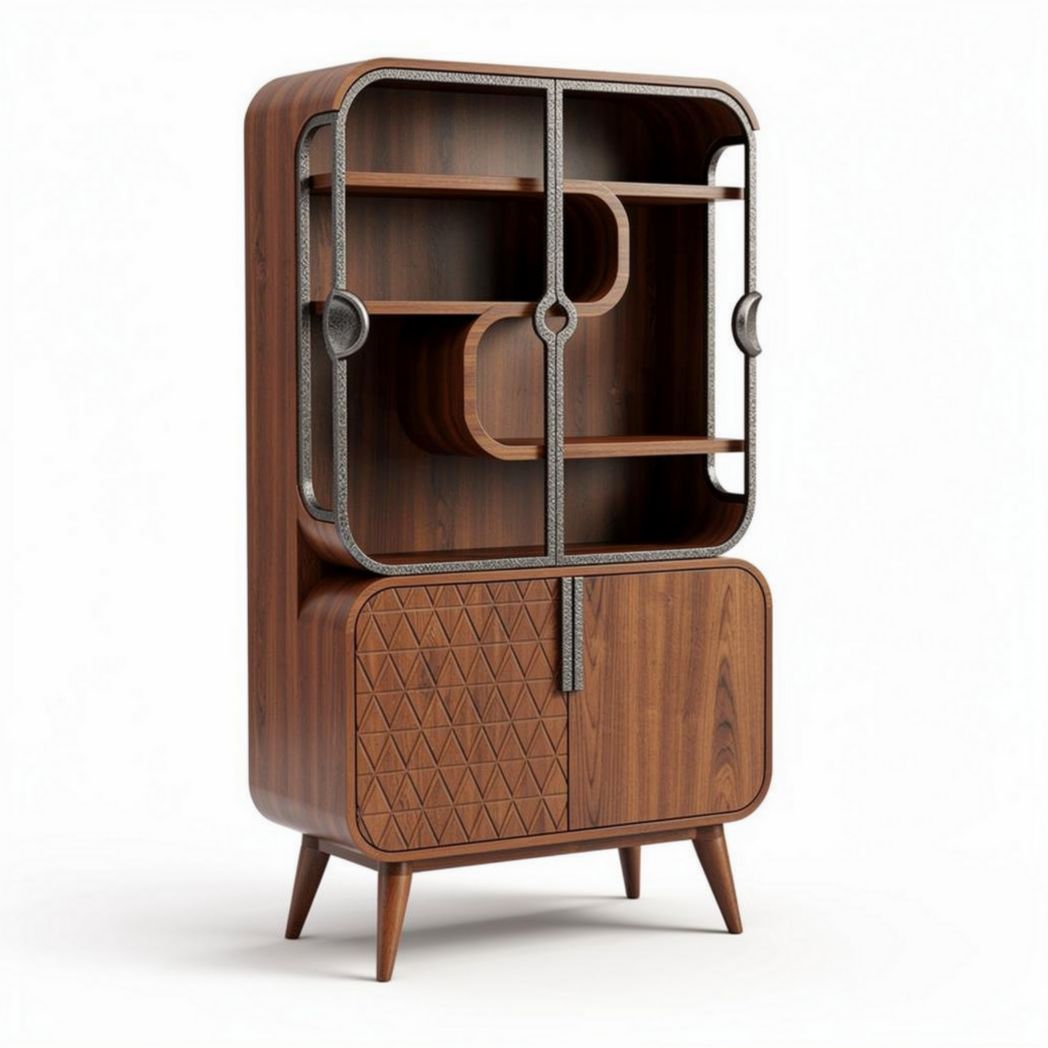 Meuble de rangement en bois noyer avec étagères et portes en verre 80 x 40 x 150cm