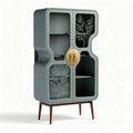 Cabinet de rangement en bois et métal avec motifs végétaux 80 x 40 x 150cm