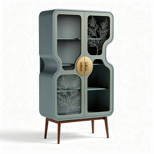 Cabinet de rangement en bois et métal avec motifs végétaux 80 x 40 x 150cm