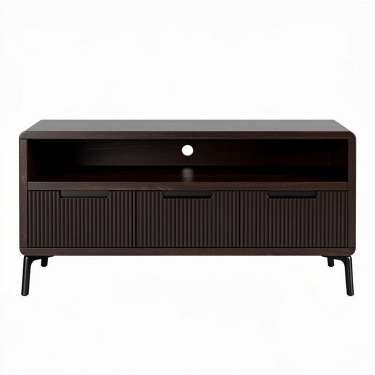 Meuble TV en bois noir avec trois tiroirs et une étagère ouverte 120 x 50 x 40cm