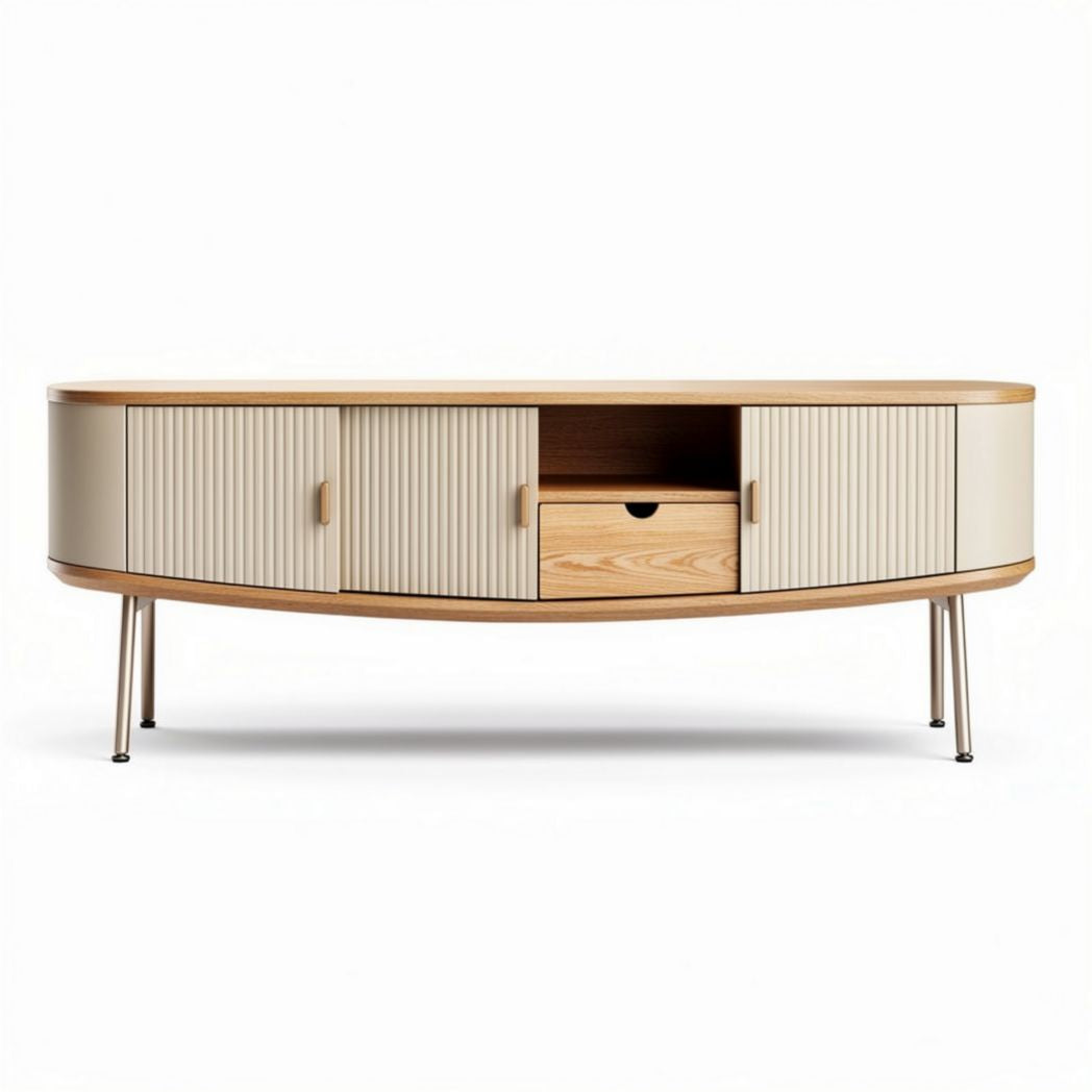 Meuble TV en bois avec portes en relief 120 x 40 x 50cm couleur beige