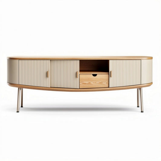 Meuble TV en bois avec portes en relief 120 x 40 x 50cm couleur beige
