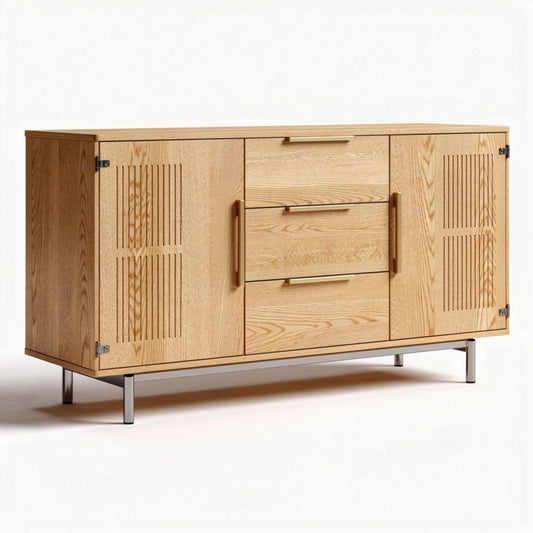 Buffet en bois d'acacia 120 x 40 x 75 cm avec tiroirs et portes en verre