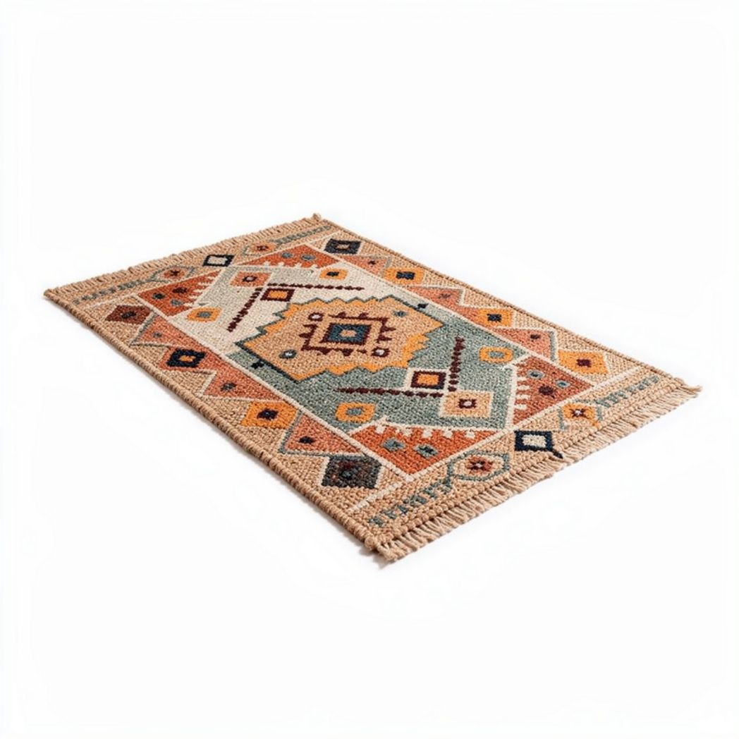 Tapis en jute tissé main aux motifs géométriques colorés 200 x 150 x 1cm