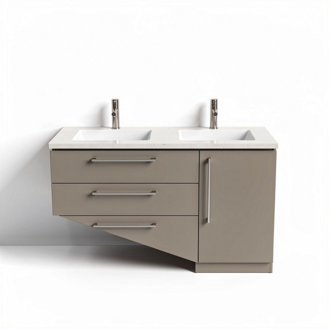 Meuble de salle de bain gris avec double vasque en céramique dimensions 120 x 45 x 55cm