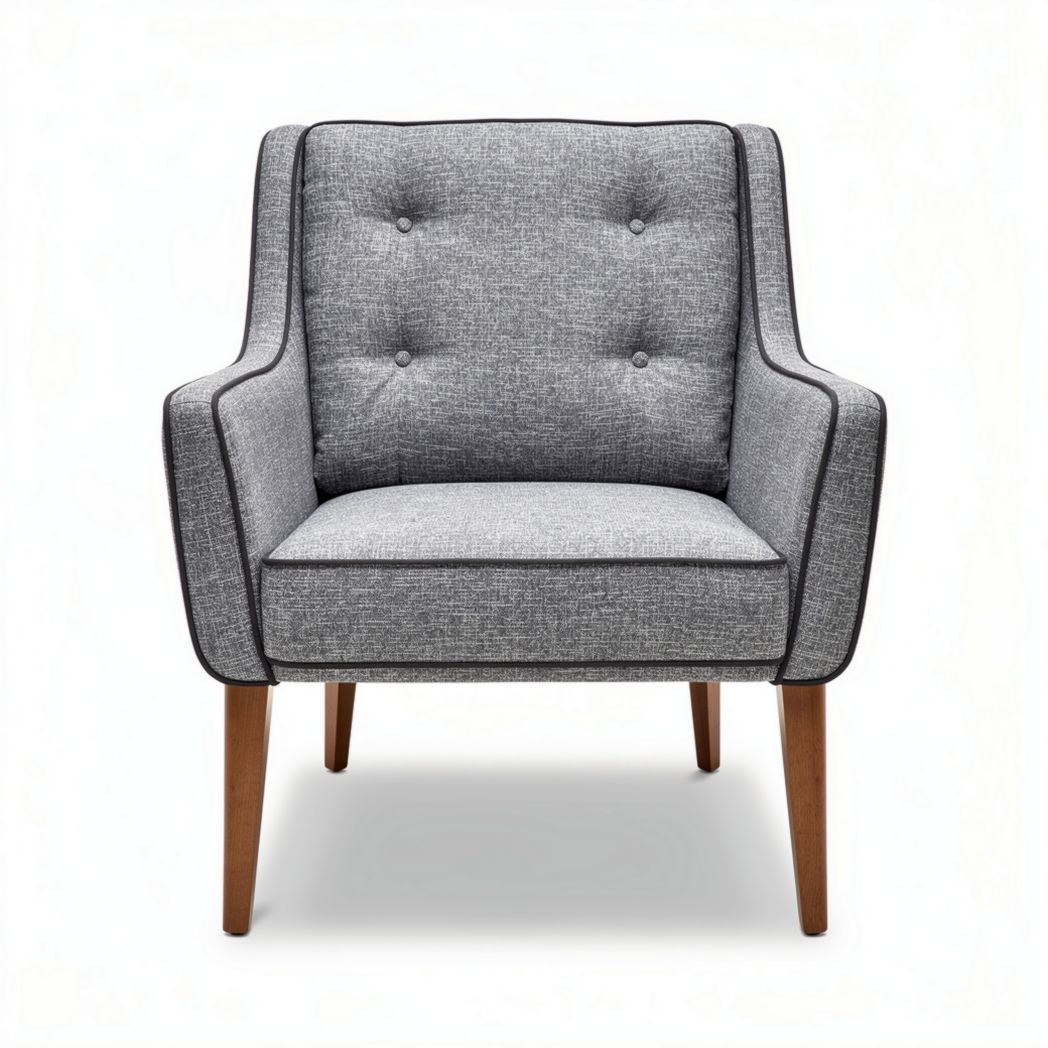 Fauteuil en tissu gris avec des pieds en bois dimensions 80 x 80 x 90cm
