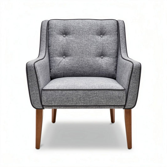 Fauteuil en tissu gris avec des pieds en bois dimensions 80 x 80 x 90cm