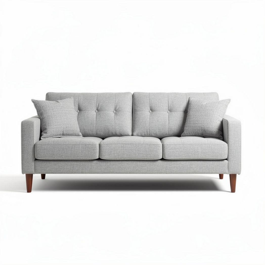 Canapé moderne en tissu gris avec coussins décoratifs dimensions 200 x 80 x 85cm