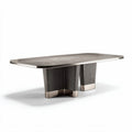 Table de salle à manger rectangulaire en marbre noir 200 x 100 x 75cm avec pieds en métal brillant