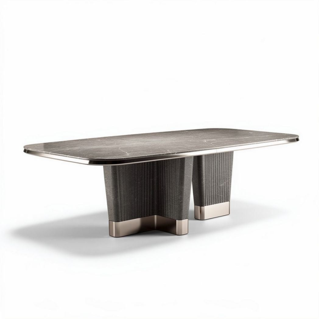 Table de salle à manger rectangulaire en marbre noir 200 x 100 x 75cm avec pieds en métal brillant