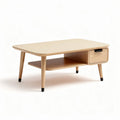 Table basse en bois naturel avec tiroir et étagère 100 x 60 x 45cm